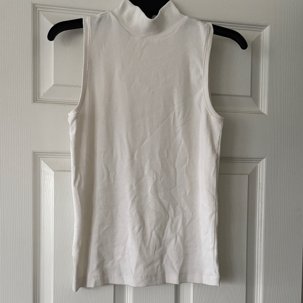 LOFT White Sleeveless Mock Neck Tank Top